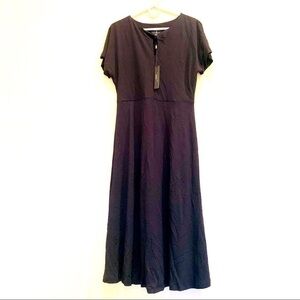 NWT T TAHARI black neck twisted A-line midi dress